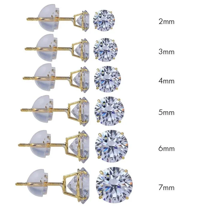 14E00017. – 14 Karat Yellow Gold Round Silicone Backing CZ Stud Earring
