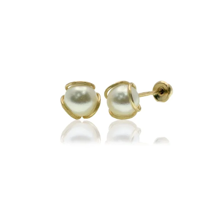 14E00035 – 14 Karat Yellow Gold 5mm Synthetic Pearl Screw Back Earring