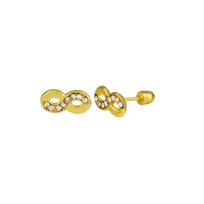 14E00064. – 14 Karat Yellow Gold Infinity CZ Screw Back Stud Earring