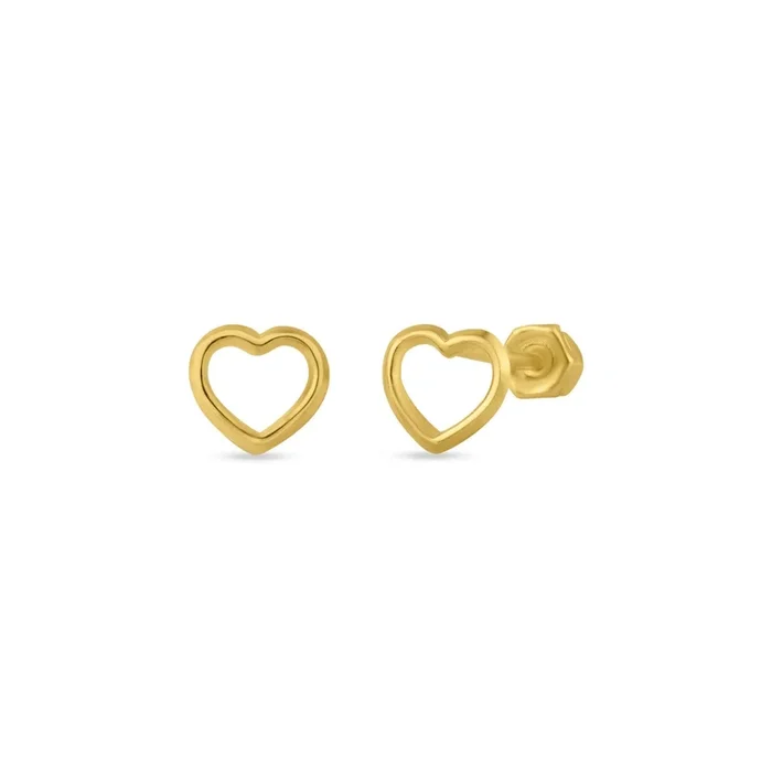 14E00151. – 14 Karat Yellow Gold Heart Screw Back Stud Earring