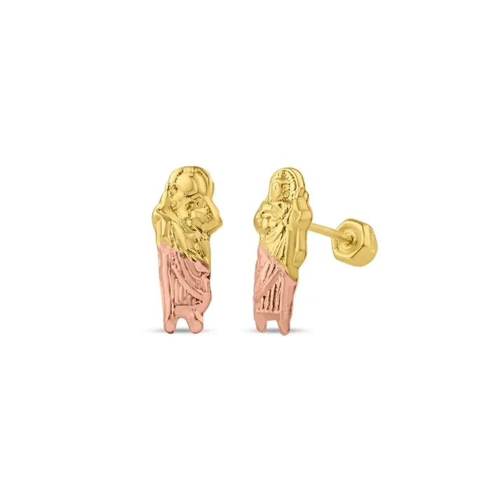 14E00152. – 14 Karat Yellow Gold 3 Color Saint Jude Screw Back Stud Earring
