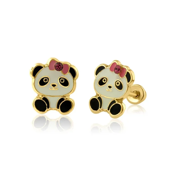14E00172. – Pendiente con cierre de rosca Panda de oro amarillo de 14 quilates