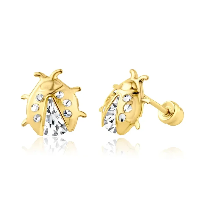 14E00179. – 14 Karat Yellow Gold Lady Bug Screw Back Earring