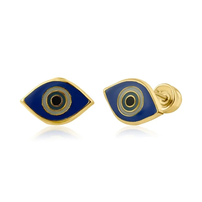 14E00191. – Pendiente con rosca de ojo malvado de oro amarillo de 14 quilates