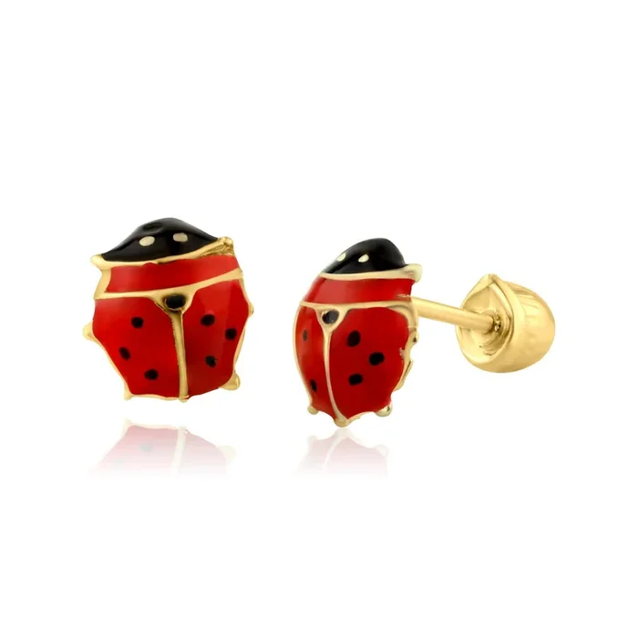 14E00234. – 14 Karat Yellow Gold Lady Bug Screw Back Earring