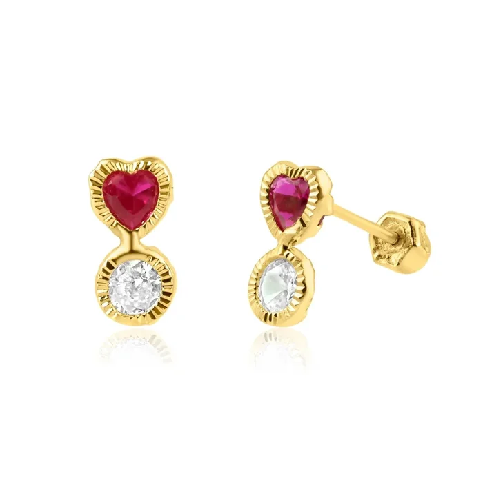 14E00260. – Pendiente colgante de oro amarillo de 14 quilates con circonita roja y transparente