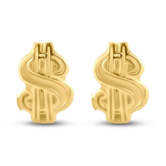 14E00424. – 14 Karat Yellow Dollar Sign Screw Back Earrings
