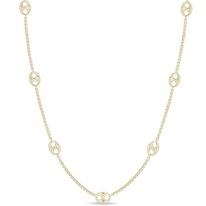 14k 13 Large Mariner Link Station Long Box Chain Necklace