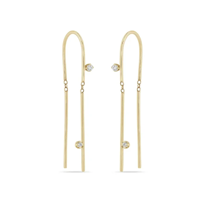 14k 2 Prong Diamond U Wire Threader Earrings