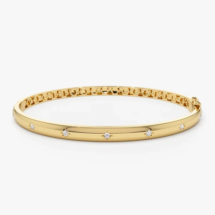 14k 4mm Dome Star Setting Diamond Bangle Bracelet