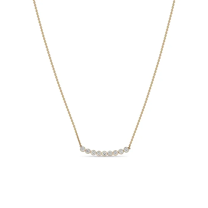 14k 9 Diamond Bezel Curved Bar Necklace