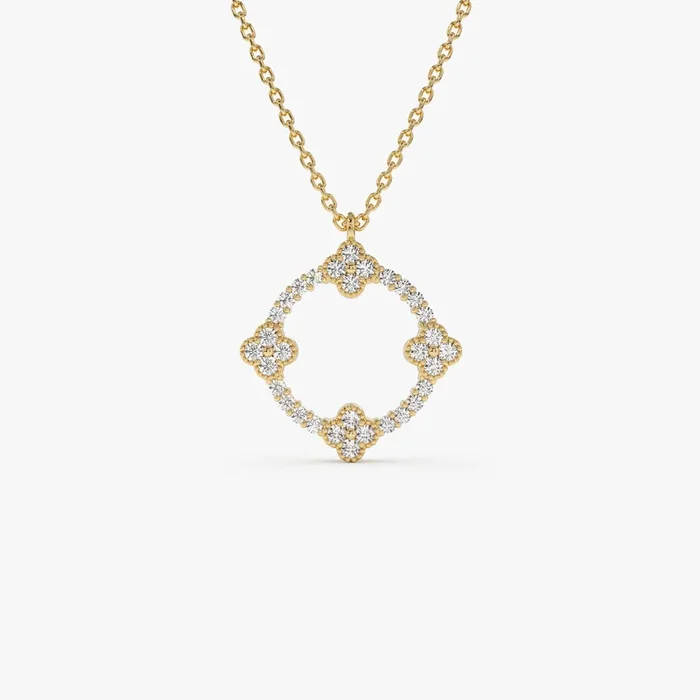 14k All Diamond Clover Circle Necklace