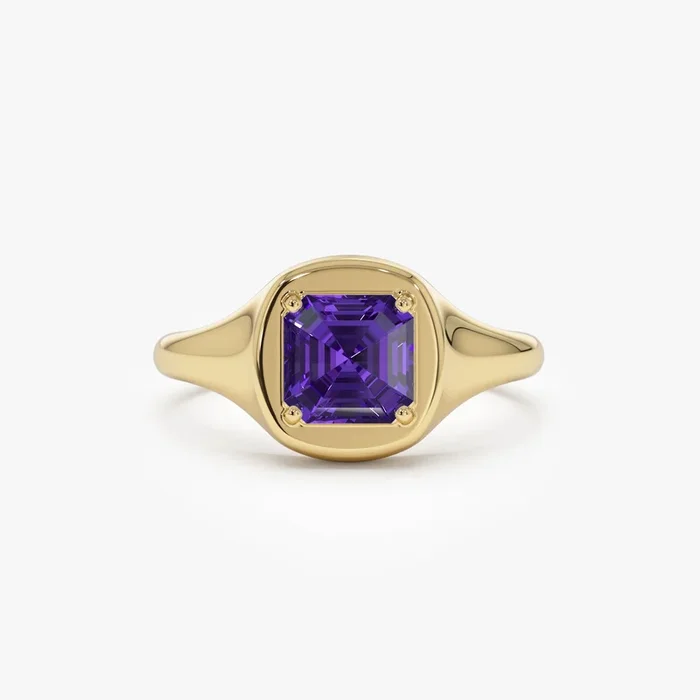 14K Asscher Cut Amethyst Signet Ring