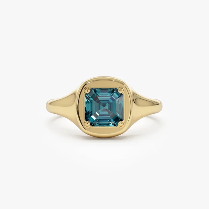 14K Asscher Cut London Blue Topaz Signet Ring
