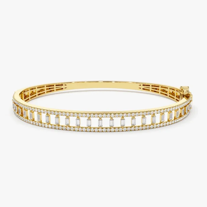 14K Baguette & Round Diamond Bangle Bracelet
