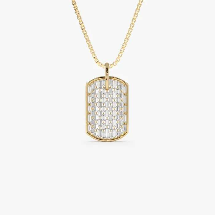 14K Baguette Diamond Dog Tag Pendant