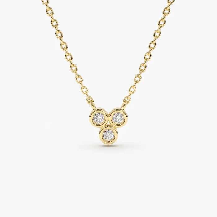14k Bezel Set Trio Diamond Necklace