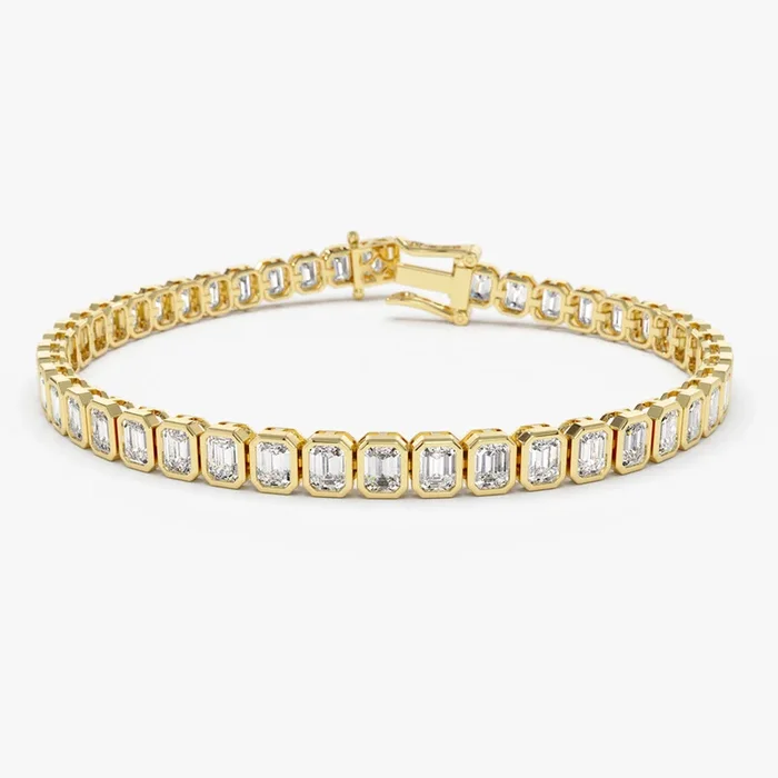 14k Bezel Setting 5.75 ctw Emerald Cut Diamond Tennis Bracelet