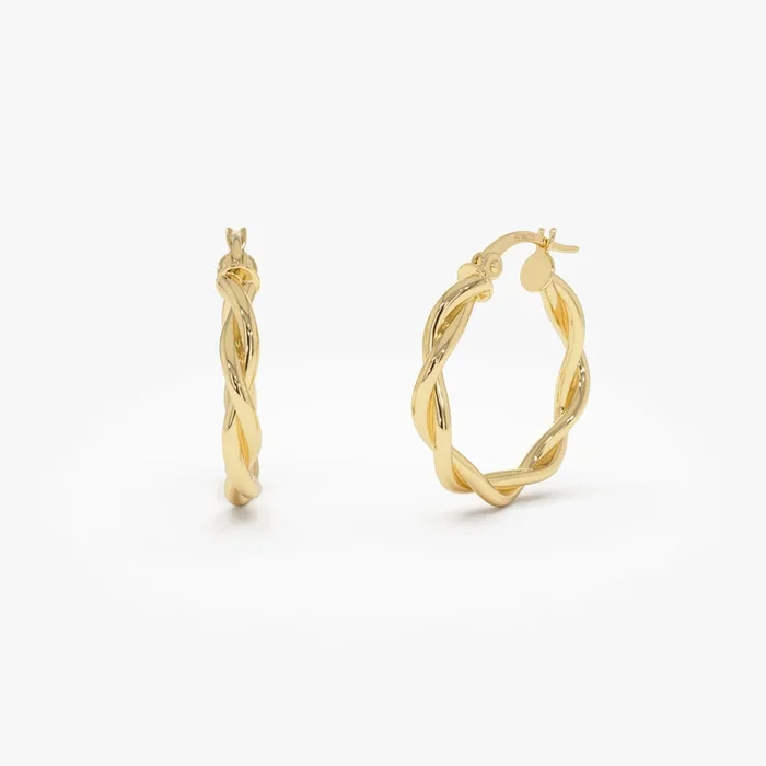 14k Braided Hoop Earrings 20MM
