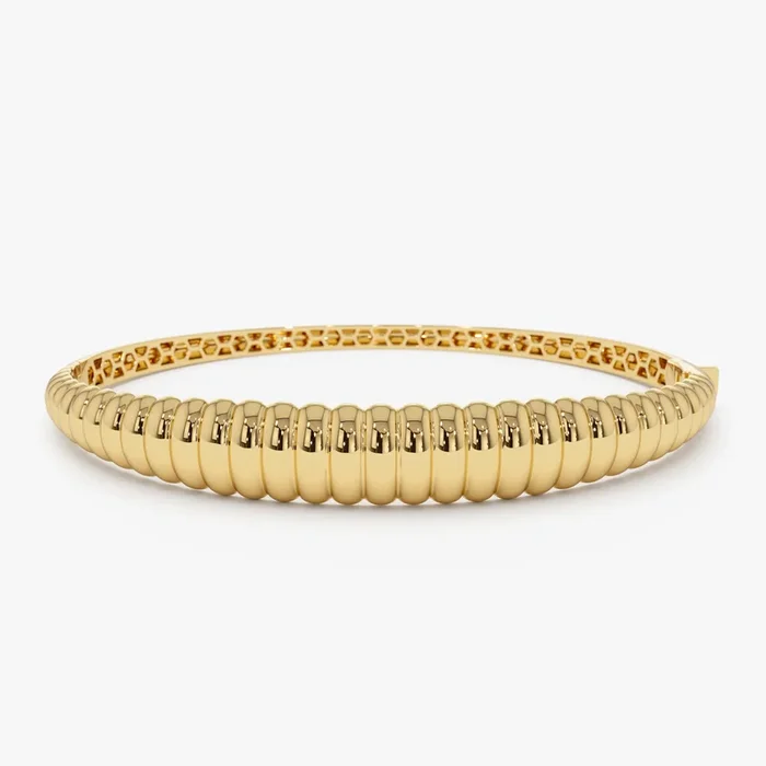 14k Chunky Ribbed Gold Bangle Bracelet