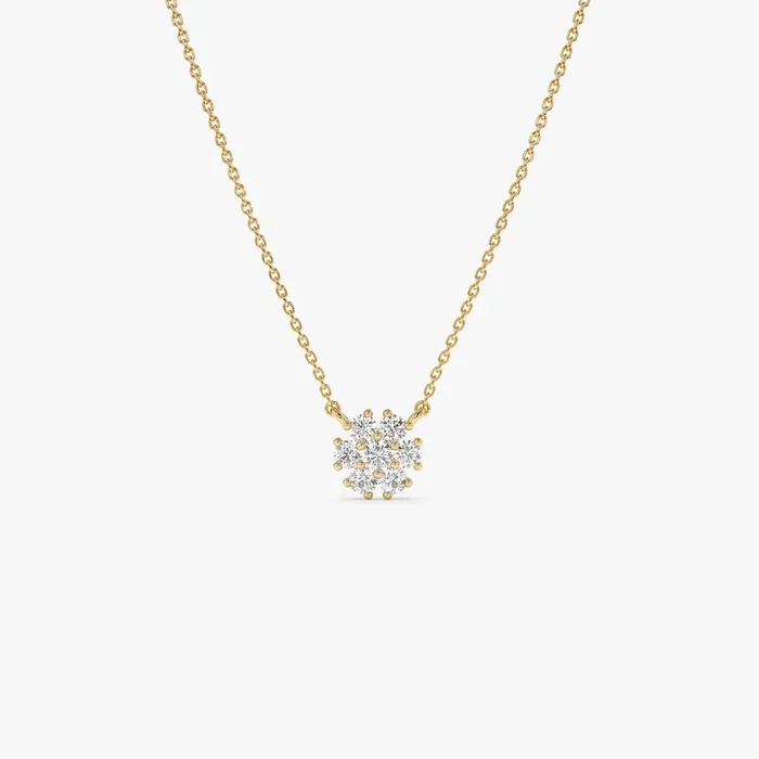 14k Cluster Flower Diamond Necklace