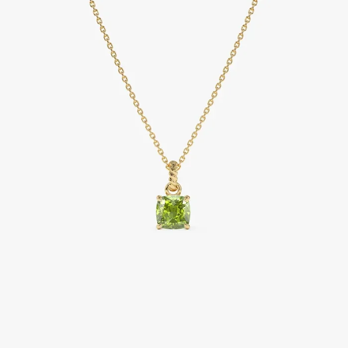 14K Cushion Cut Peridot Solitaire Necklace
