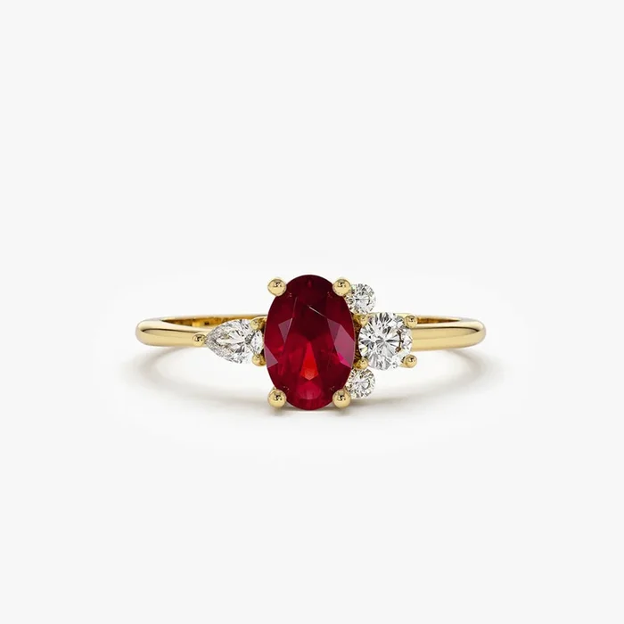 14k Diamond and Oval Ruby Ring