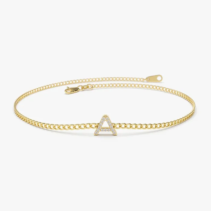 14k Diamond Initial Curb Bracelet