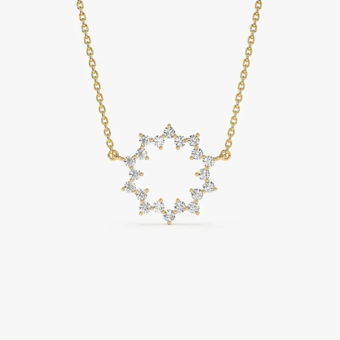 14k Diamond Sun Circle Necklace