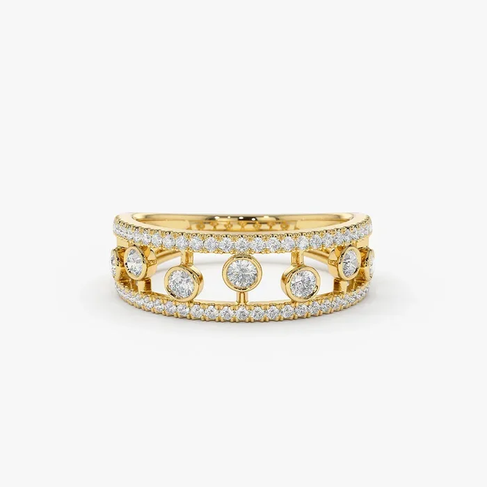 14k Double Row Pave Ring w/ Floating Diamonds