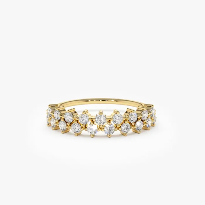 14K Double Row Prong Setting Diamond Wedding Band