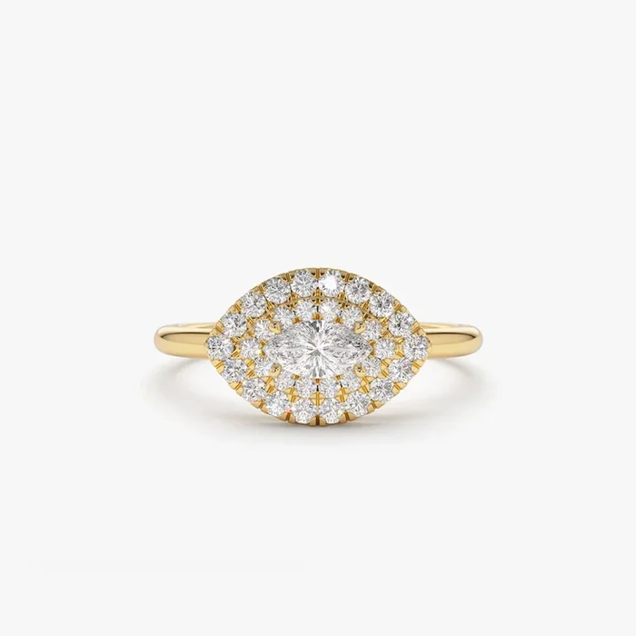 14k East to West Double Halo Marquise Diamond Ring