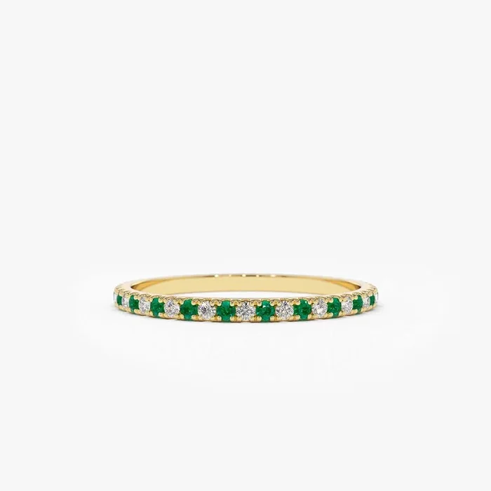 14K Emerald and Diamond Alternating Eternity Ring