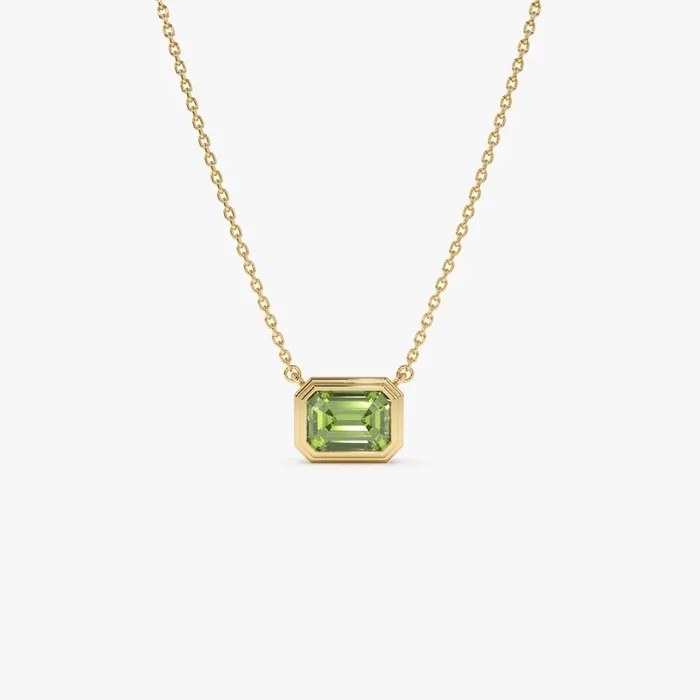 14K Gold 1.15 ctw Emerald Cut Bezel Setting Peridot