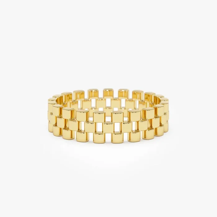 14k Gold 3 Row Link Ring