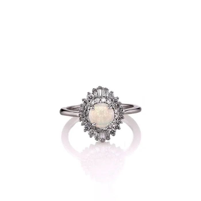 14k Gold Australian Opal and Diamond Ring