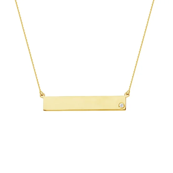 14k Gold Bar Necklace with Single Diamond