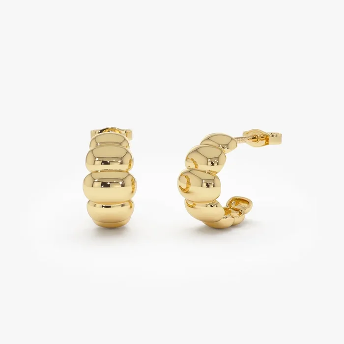 14k Gold Chuncky Bubble Hoop Earrings