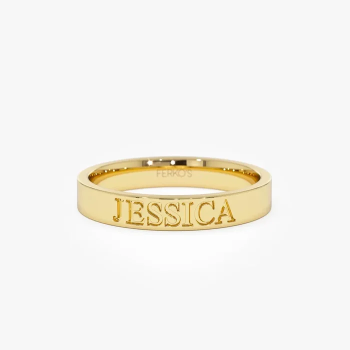 14k Gold Custom Name Engraved Band Ring