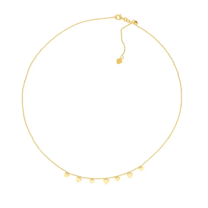 14k Gold Dangling Hearts Adjustable Necklace