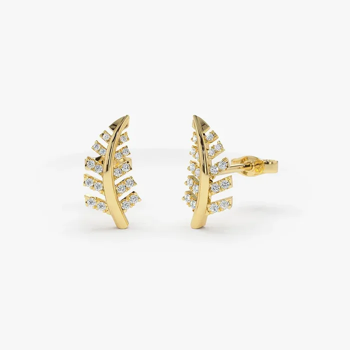 14k Gold Diamond Leaf Earrings