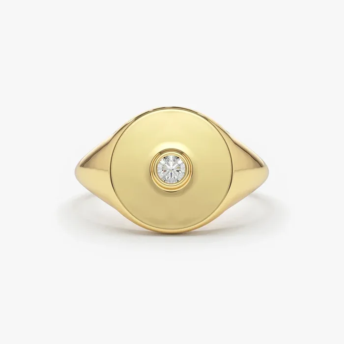 14K Gold Diamond Pinky Signet Ring
