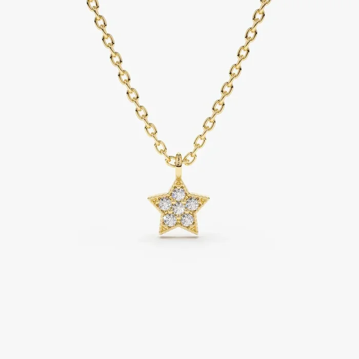 14K Gold Diamond Star Charm Necklace