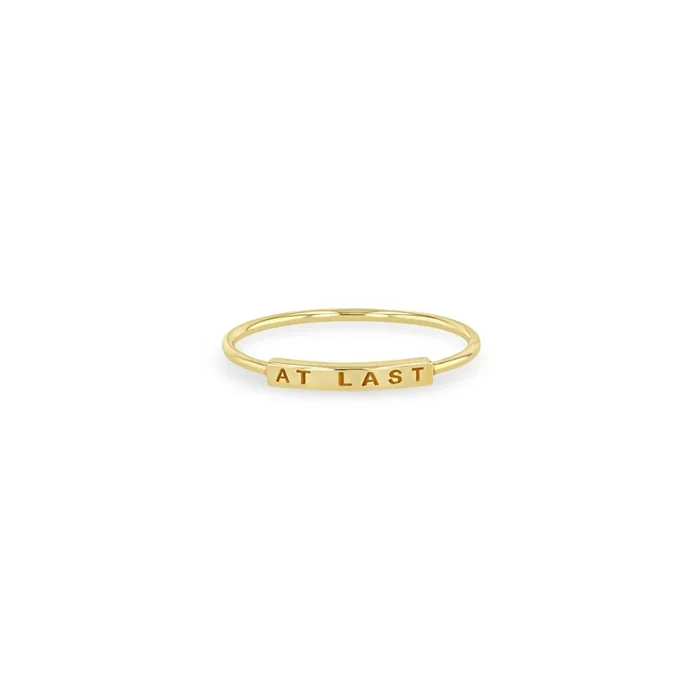 14k Gold Engraved “At Last” Nameplate Ring – SALE