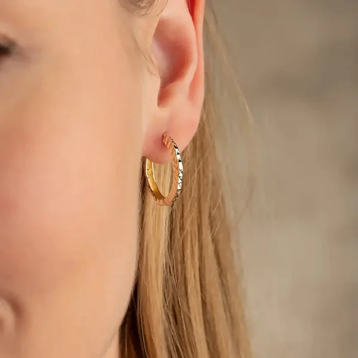 14K Gold Faceted Hoop Earrings, Handmade Geometric Gold Jewelry for Women