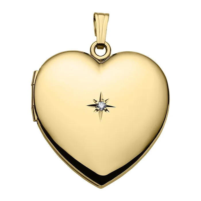14K Gold-Filled Diamond Heart Locket Necklace