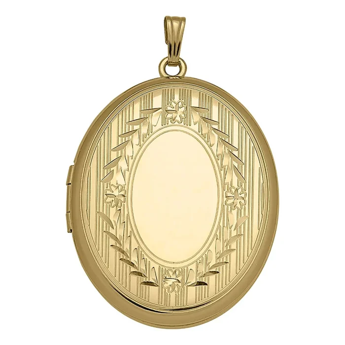 14K Gold-Filled Floral Signet 30x38mm Oval Locket Necklace