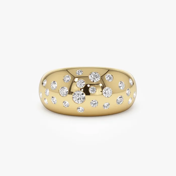 14k Gold Flush Setting Cluster Dome Ring