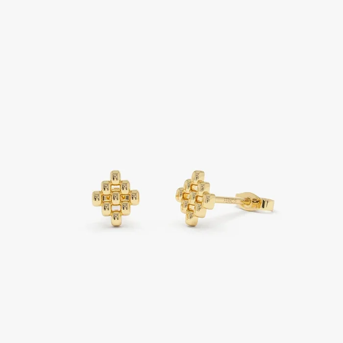 14K Gold Geometric Beaded Stud Earrings