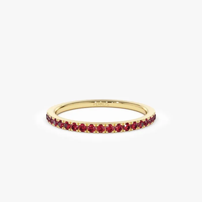 14k Gold Half Eternity Pave Ruby Ring